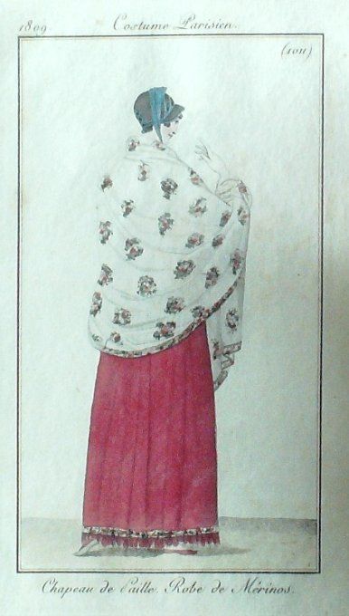 Gravure Mode Costume Parisien 1809 # 1011 (eau forte old Fashion plate