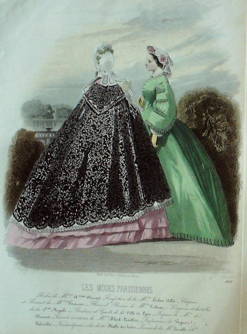 Gravure Les Modes Parisiennes 1862 #1013 Robes satin Maison Dessort