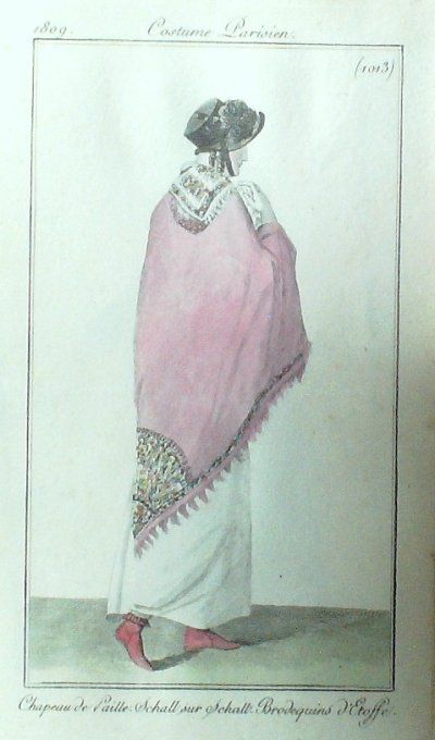 Gravure Mode Costume Parisien 1809 # 1013b (eau forte old Fashion plate 