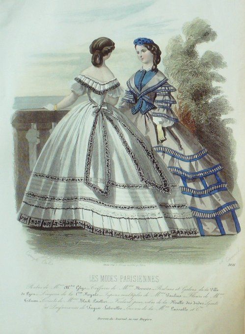 Gravure Les Modes Parisiennes 1862 #1016 Robes en gros de Naples Maison Ghys