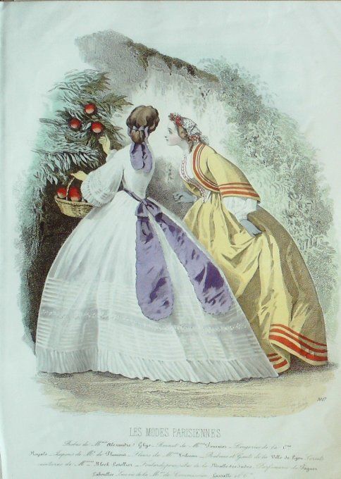 Gravure Les Modes Parisiennes 1862 #1017 Robes en satin Maison Ghys