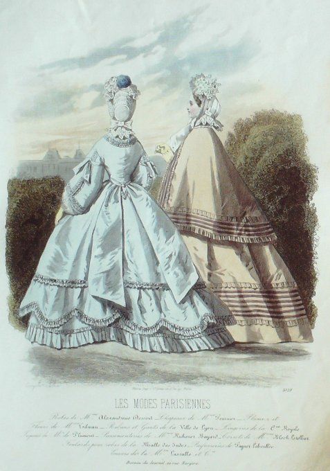 Gravure Les Modes Parisiennes 1862 #1019 Robes satin Maison Dessort