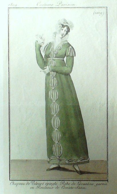 Gravure Mode Costume Parisien 1809 # 1019 (eau forte old Fashion plate
