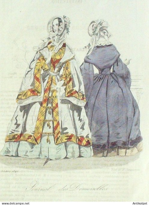 Gravure Mode J.Demoiselles 1840 # 10 (aquarelle Old Fashion plate)