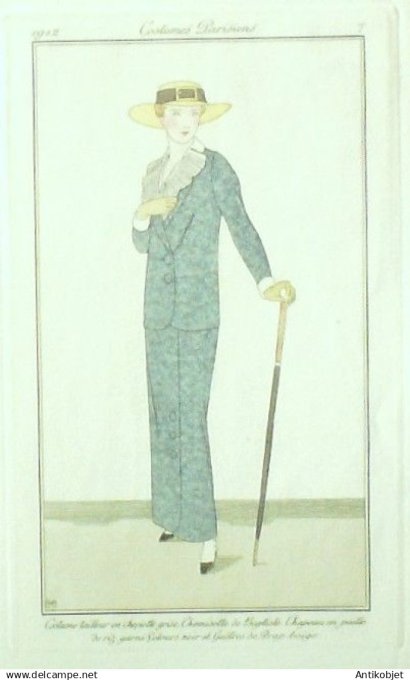 Gravure Costume Parisien 1912 #  7 Boutet de Monvel Bernard (eau forte) Tailleur Cheviotte