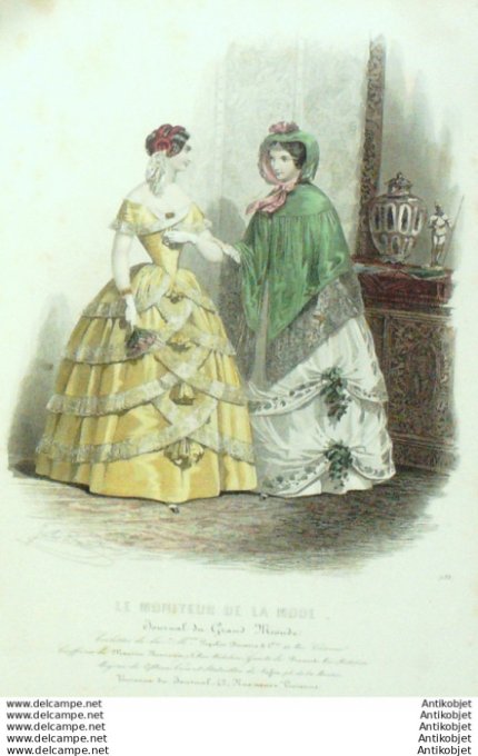 Gravure Mode Le Moniteur 1852 # 138 (Old Fashion plate)