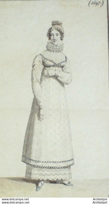 Gravure de mode Costume Parisien 1816 n°1597 Robe perkale