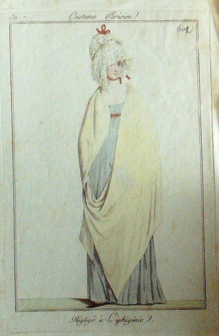 Gravure Mode Costume Parisien 1798 an  7 # 101 (eau forte old Fashion plate