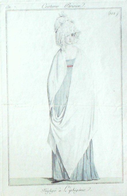 Gravure Mode Costume Parisien 1798 an  7 # 101 (eau forte old Fashion plate