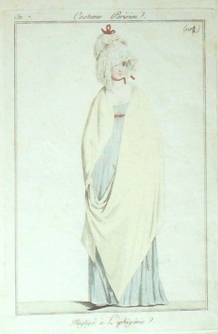 Costume Parisien 1798 an 7 #101b (eau forte) Négligé à  l'Iphigénie