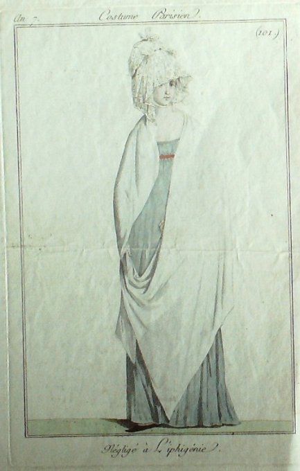 Gravure Mode Costume Parisien 1798 an  7 # 101b (eau forte old Fashion plate