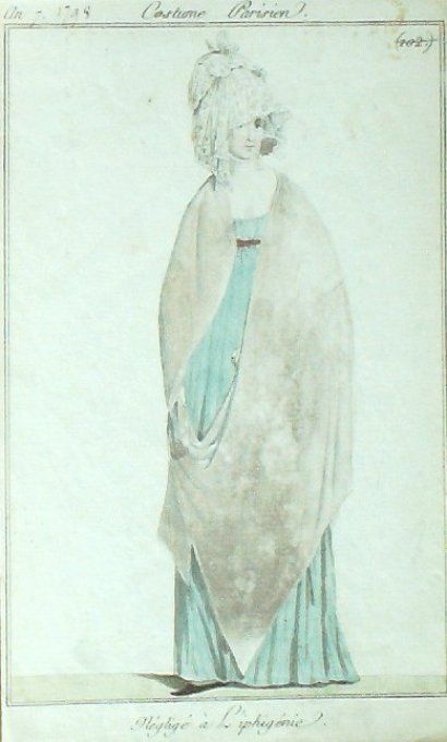 Costume Parisien 1798 an 7 #101c (eau forte) Négligé à  l'Iphigénie
