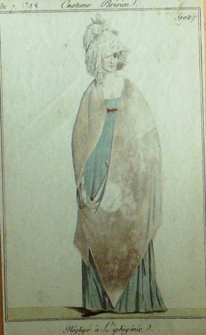 Gravure Mode Costume Parisien 1798 an  7 # 101c (eau forte old Fashion plate