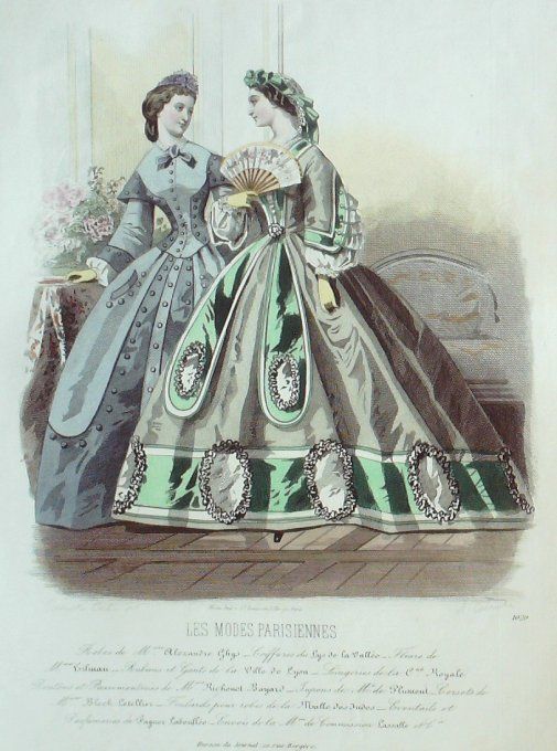 Gravure Les Modes Parisiennes 1862 #1020 Robes satin Maison Ghys