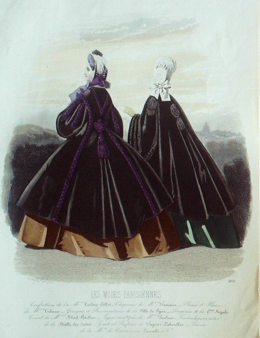 Gravure Les Modes Parisiennes 1862 #1021 Robes satin Maison Leclere