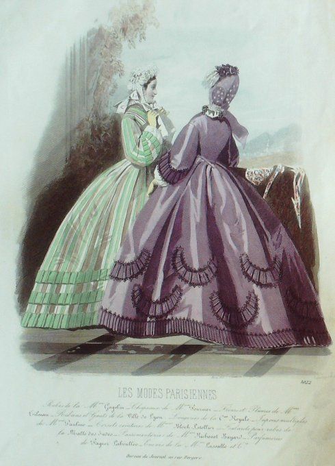 Gravure Les Modes Parisiennes 1862 #1022 Robes satin Maison Gagelin