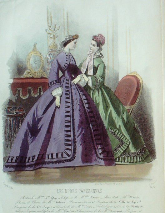 Gravure Les Modes Parisiennes 1862 #1026 Robes en velours Maison Ghys
