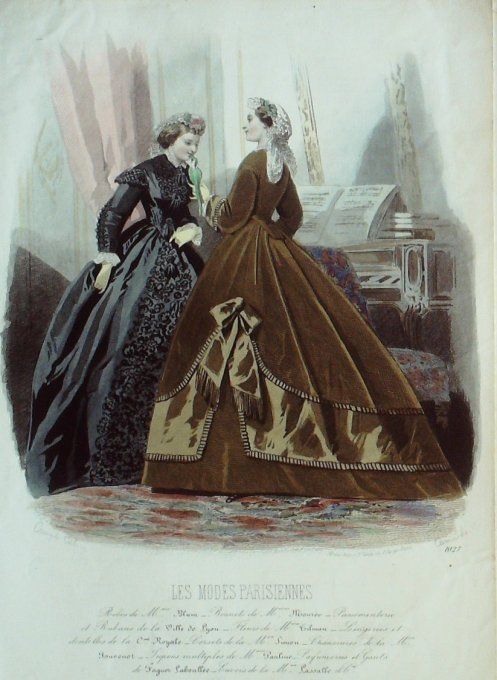 Gravure Les Modes Parisiennes 1862 #1027 Robes velours Maison Blum
