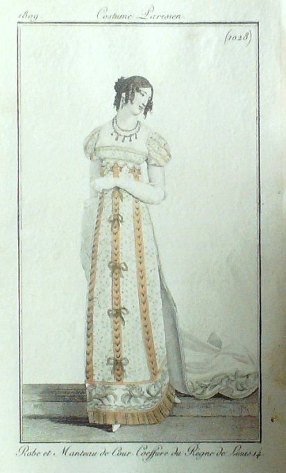 Gravure Mode Costume Parisien 1809 # 1028 (eau forte old Fashion plate