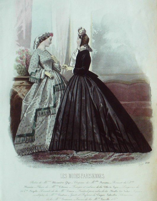 Gravure Les Modes Parisiennes 1862 #1029 Robes satin Maison Ghys