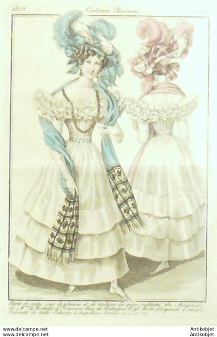 Costume Parisien 1828 # 2613 Robe d'organdi à remplis colerette