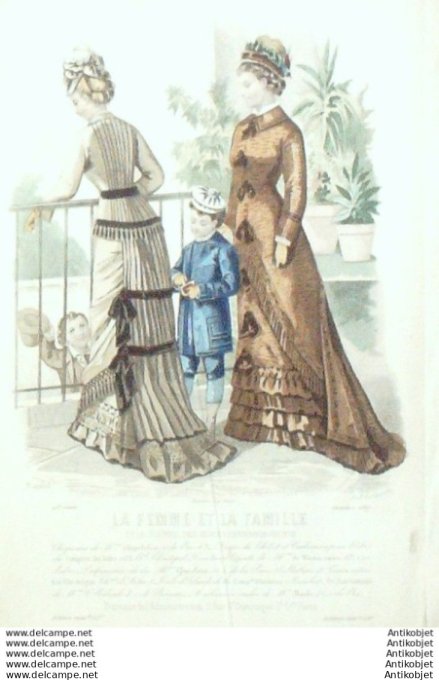 Gravure Mode La Femme & La  Famille 1877 # 10 (Old Fashion plate)