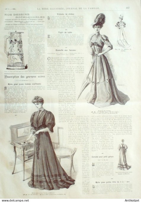 La Mode illustrée journal 1906 n° 21 Costume en lainage de fantaisie