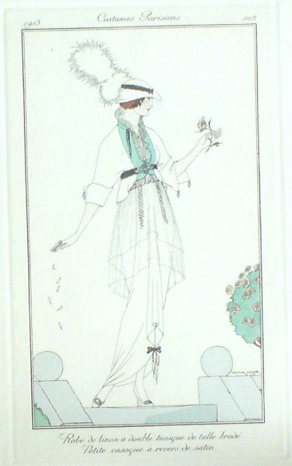 Lhuer Victor Pochoir Mode Art Deco n° 102-1913 Journal des Dames