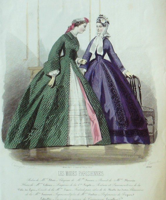 Gravure Les Modes Parisiennes 1862 #1030 Robes tissu Maison Blum