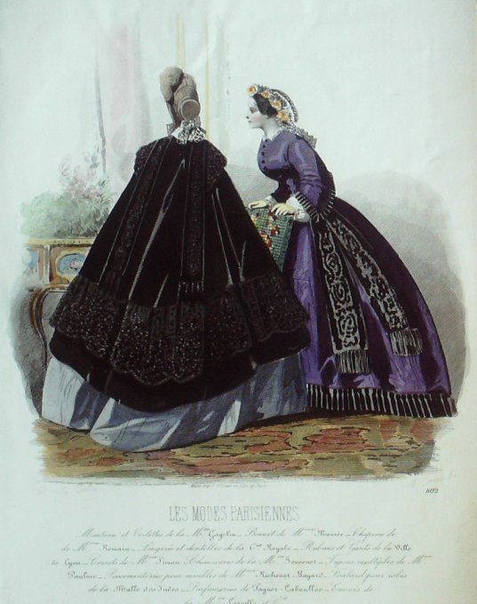 Gravure Les Modes Parisiennes 1862 #1032 Robes velours Maison Gagelin
