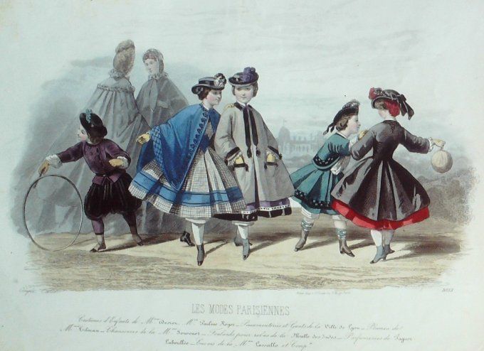 Gravure Les Modes Parisiennes 1862 #1033 Costumes enfants Maison Dessort