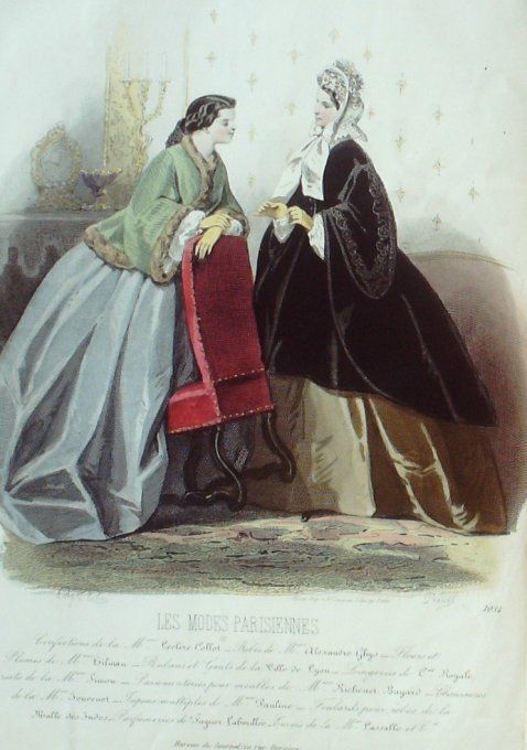 Gravure Les Modes Parisiennes 1862 #1034 Robes velours Maison Leclère-Collot