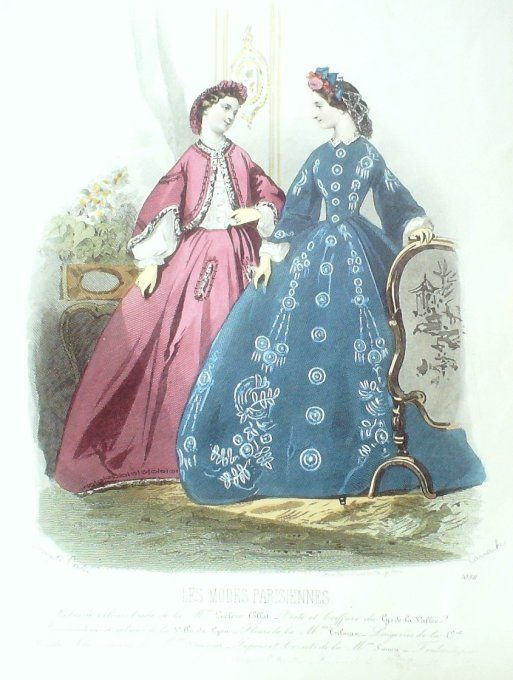 Gravure Les Modes Parisiennes 1863 #1038 Robes gilet Maison Leclère-Collot