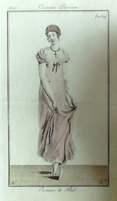 Gravure Mode Costume Parisien 1810 # 1039 (eau forte old Fashion plate