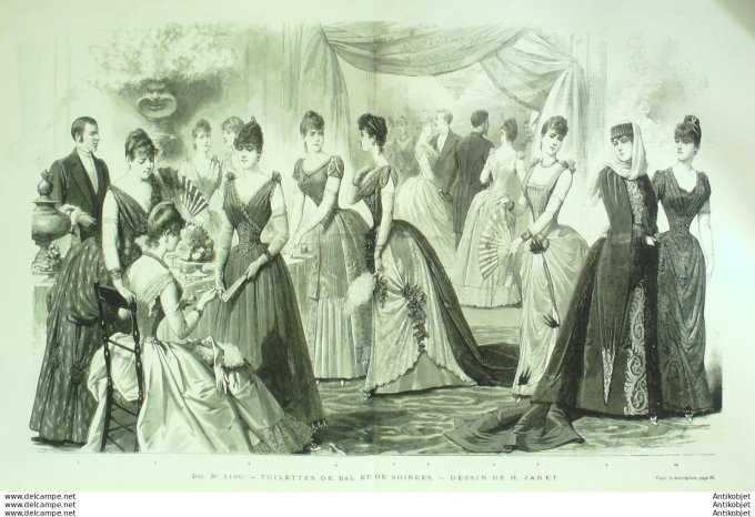 Gravure de mode Revue de la mode Gazette NB Tenues de bal & soirée