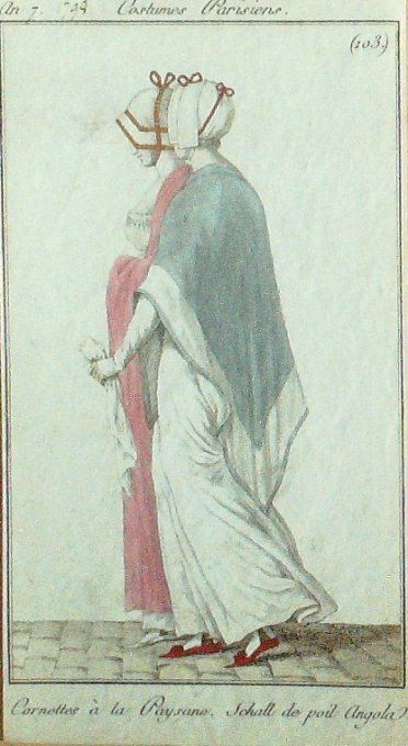 Gravure Mode Costume Parisien 1798 an  7 # 103 (eau forte old Fashion plate