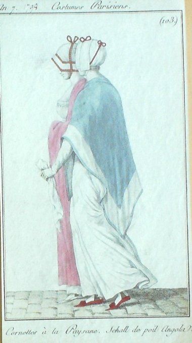 Gravure Mode Costume Parisien 1798 an  7 # 103 (eau forte old Fashion plate