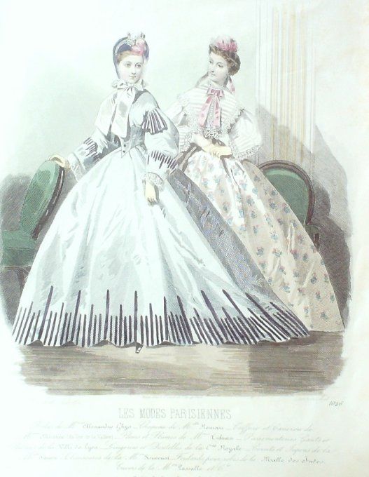 Gravure Les Modes Parisiennes 1863 #1046 Robes en crêpe Maison Ghys