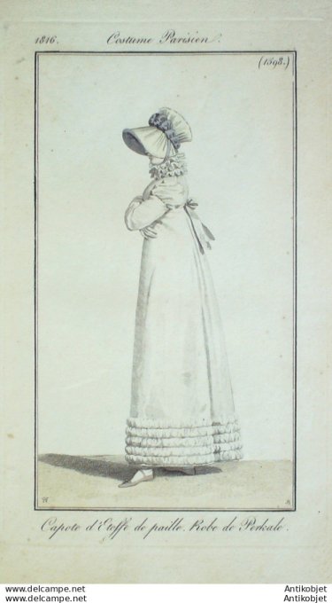 Gravure de mode Costume Parisien 1816 n°1598 Robe perkale