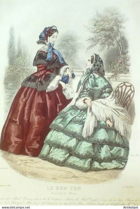Gravure Mode Le Bon Ton 1856 22 # 15 (aquarelle old fashion plate)