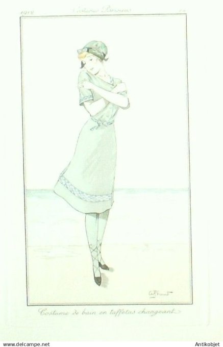 Gravure Costume Parisien 1912 # 14 Pecoud André (eau forte) Costume de Bain
