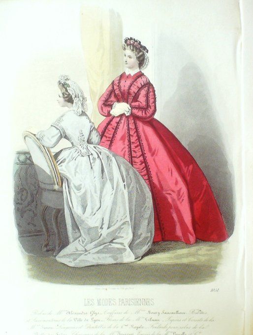Gravure Les Modes Parisiennes 1863 #1051 Robes satin Maison Ghys