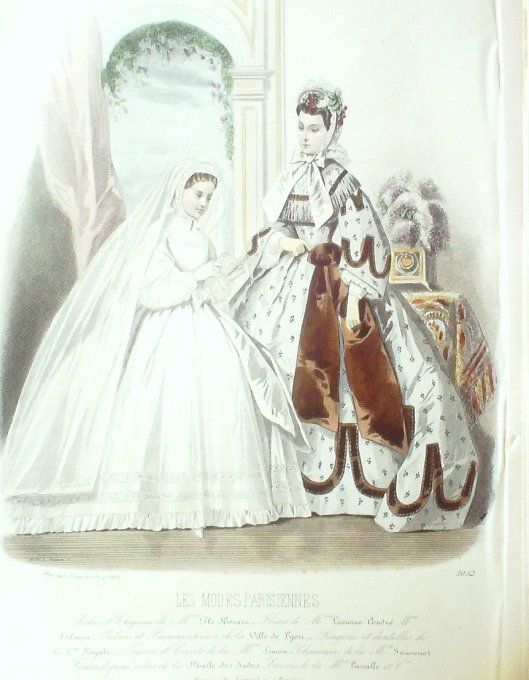 Gravure Les Modes Parisiennes 1863 #1052 Robes de communiante Maison Plé-Horain