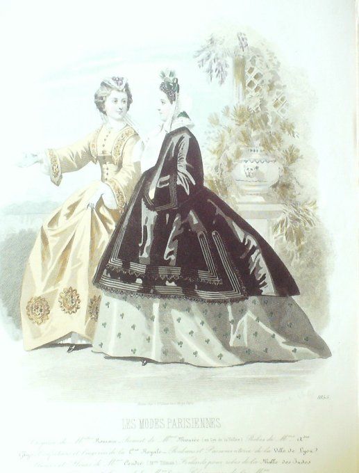 Gravure Les Modes Parisiennes 1863 #1055 Robes gros de Lyon Maison Ghys