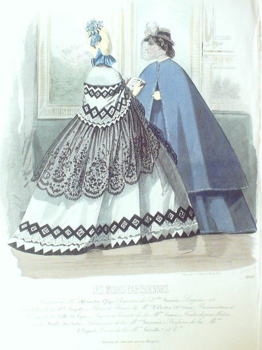 Gravure Les Modes Parisiennes 1863 #1058 Robes gros de Naples Maison Ghys