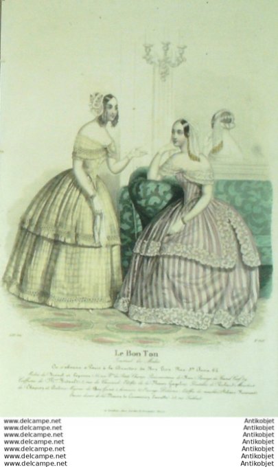 Gravure Mode Le Bon Ton 1843 # 825 (aquarelle old fashion plate)
