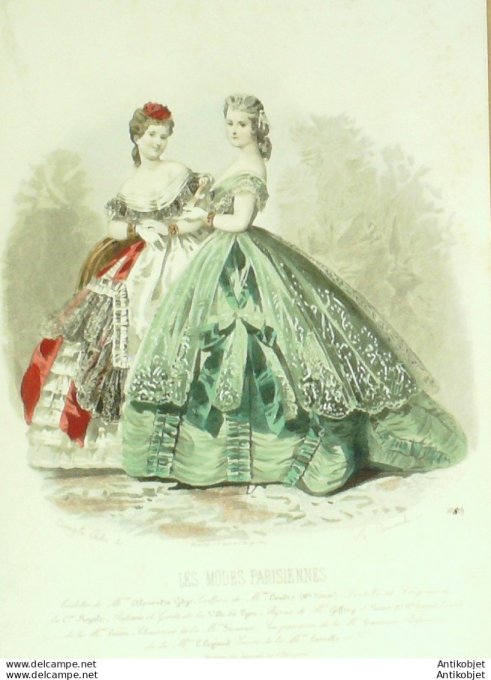 Gravure Les Modes Parisiennes 1863 #1089 Robe en lin Maison Ghys
