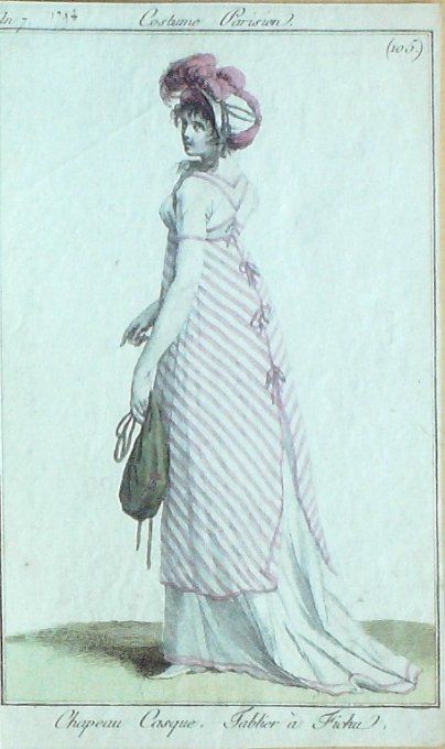 Gravure Mode Costume Parisien 1798 an  7 # 105 (eau forte old Fashion plate