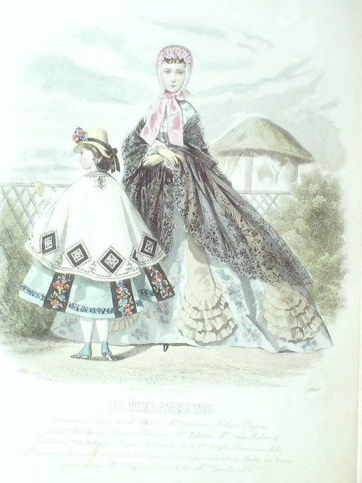 Gravure Les Modes Parisiennes 1863 #1060 Robes voile & perkale Maison Desrez