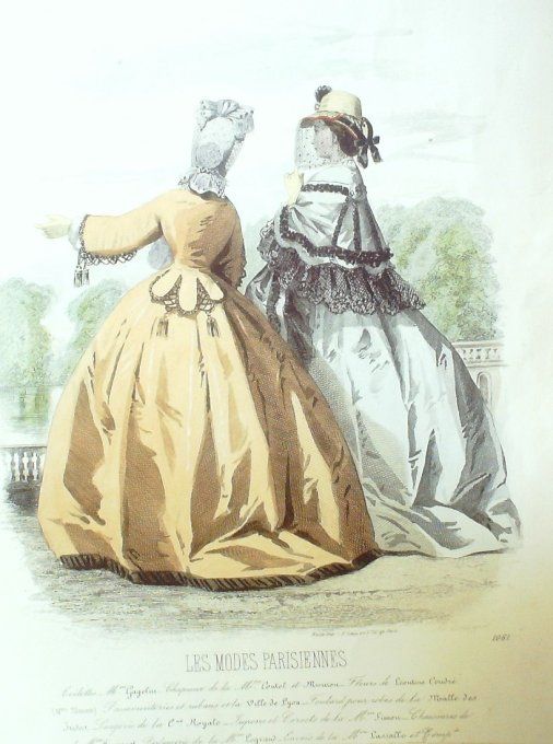 Gravure Les Modes Parisiennes 1863 #1061 Redingotes velours Maison Cagelin